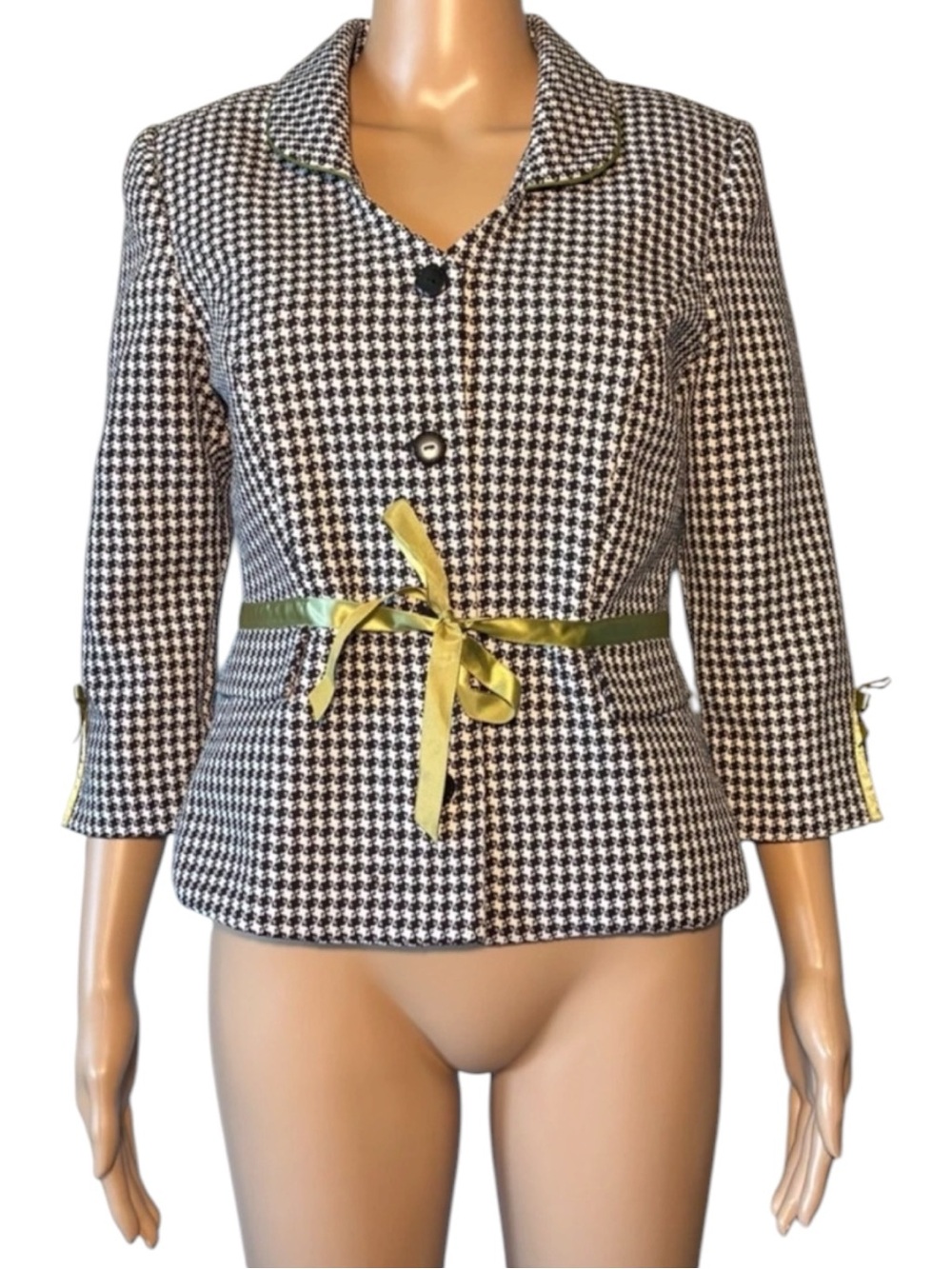 Vintage Sangria Women's Blazer Size 8P Y2K 90s Houndstooth Collar Button Closure